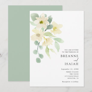 Invitación Elegante Boda simple de color de agua verde  