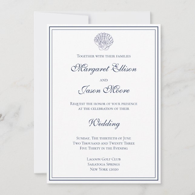 Invitación Elegante Boda simple de la cubierta blanca y azul  (Anverso)