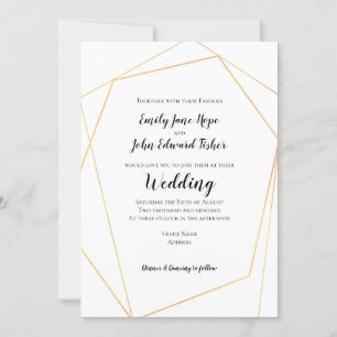 Invitación Elegante Boda simple de marco geométrico oro