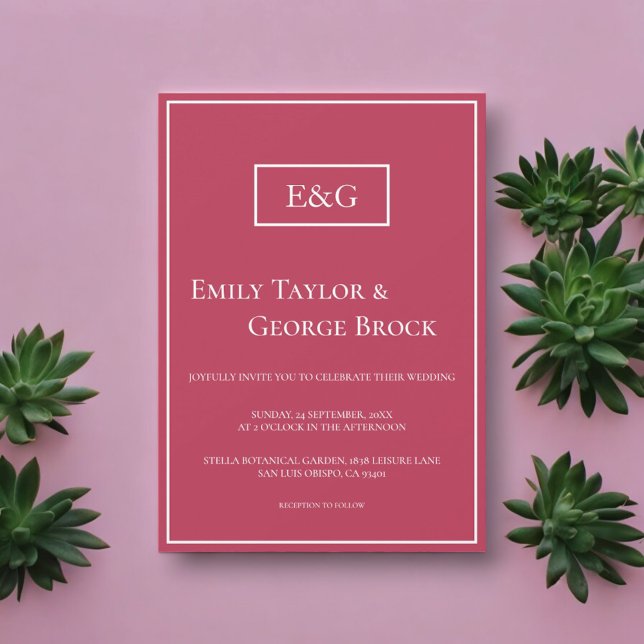 Invitación Elegante Boda simple de marco Viva Magenta monogra (Subido por el creador)