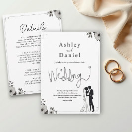 Invitación Elegante Boda simple de Moda de pareja blanca y ne