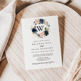 Invitación Elegante Boda simple de monograma floral invernal