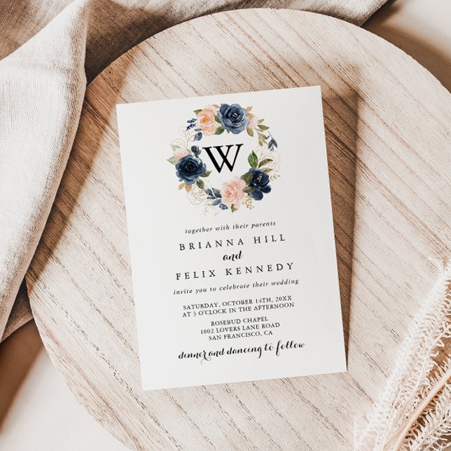 Invitación Elegante Boda simple de monograma floral invernal (Subido por el creador)