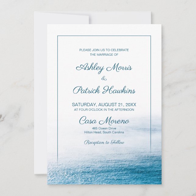 Invitación Elegante Boda simple de Ocean Beach (Anverso)