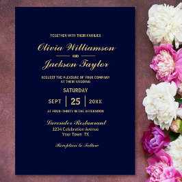Invitación Elegante Boda simple de oro azul de la Marina