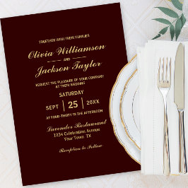 Invitación Elegante Boda simple de oro de Borgoña