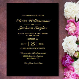 Invitación Elegante Boda simple de oro negro