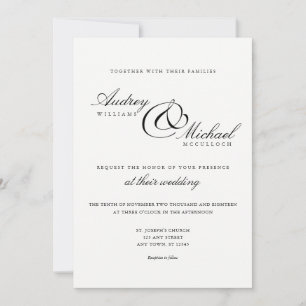 Invitación Elegante Boda simple, formal, blanco y negro