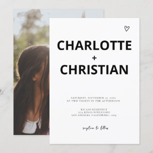 Invitación Elegante Boda simple Minimalista negro y blanco