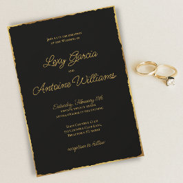 Invitación Elegante Boda simple negro de lujo dorado