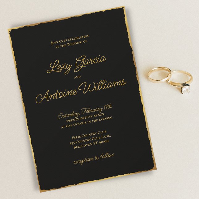 Invitación Elegante Boda simple negro de lujo dorado (Subido por el creador)