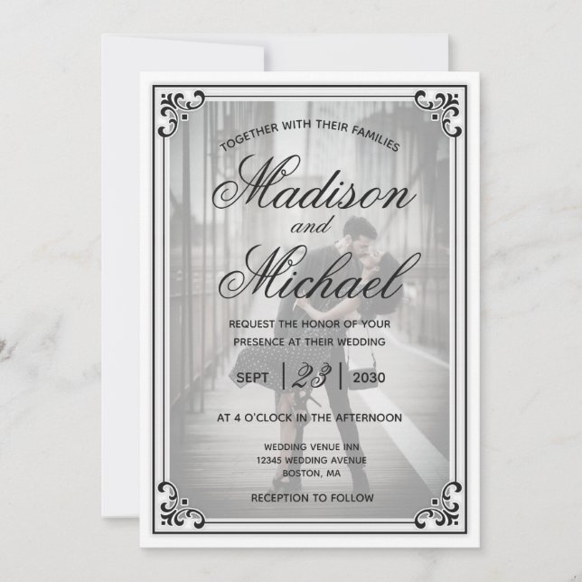 Invitación Elegante Boda simple negro y blanco (Anverso)