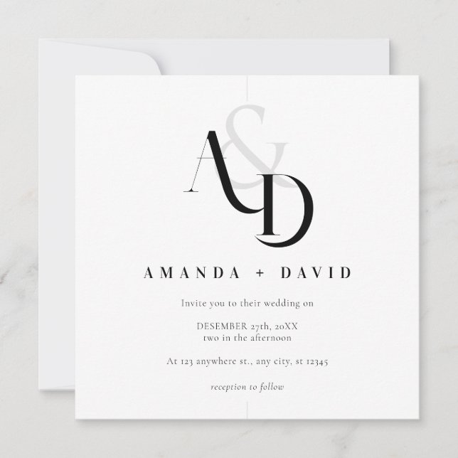 Invitación Elegante Boda simple negro y blanco (Anverso)