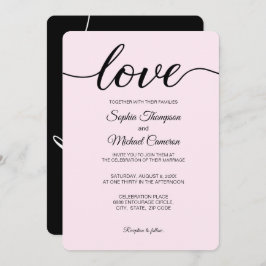 Invitación Elegante Boda simple rosa negro y blanco