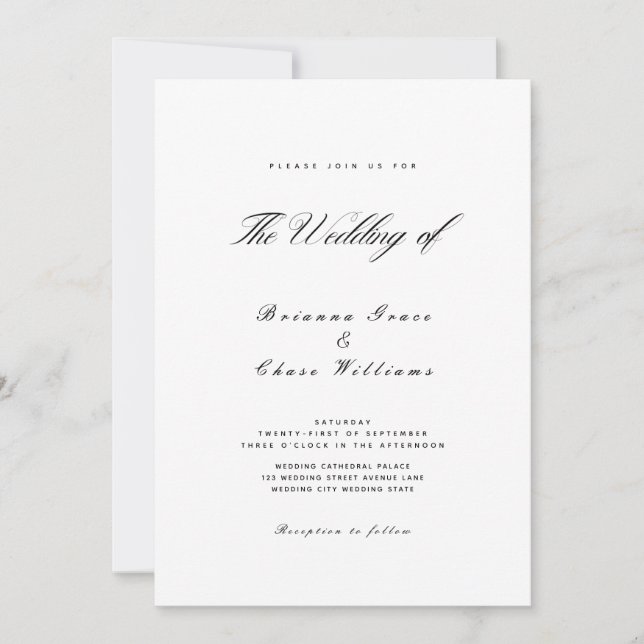 Invitación Elegante Boda simple y moderno negro y blanco (Anverso)