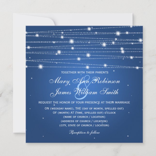 Invitación Elegante Boda Sparkling Lines Sapphire Blue (Anverso)