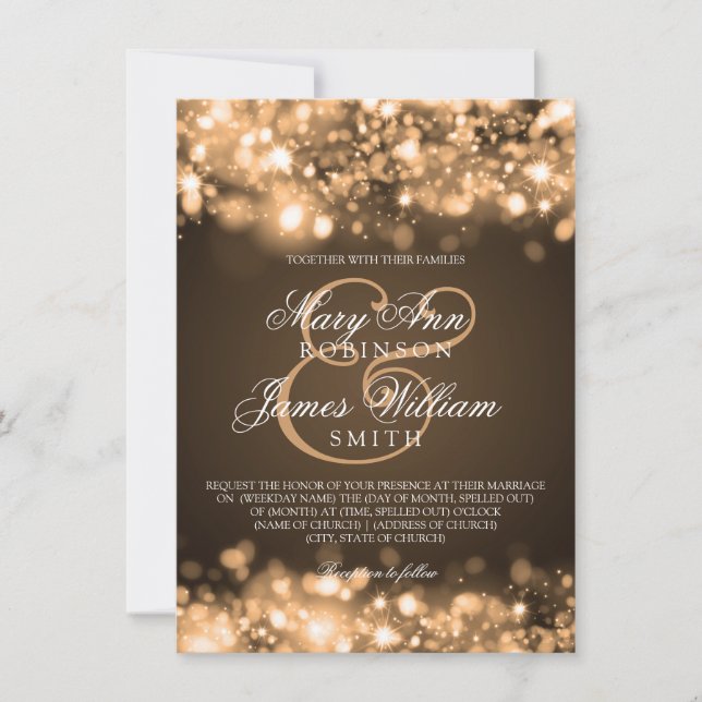 Invitación Elegante Boda Sparkling Lughts Gold (Anverso)