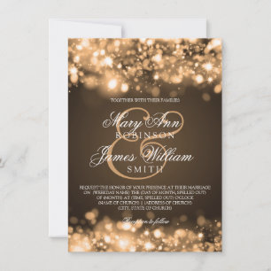 Invitación Elegante Boda Sparkling Lughts Gold