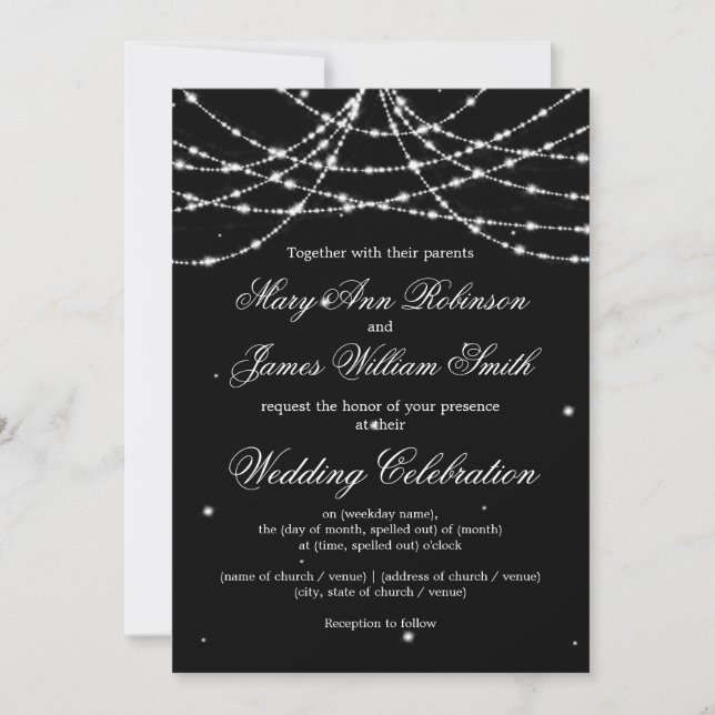 Invitación Elegante Boda Sparkling String Black (Anverso)