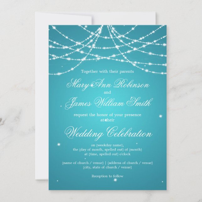 Invitación Elegante Boda Sparkling String Turquoise (Anverso)