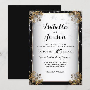 Invitación Elegante Boda Starry Night en negro y oro