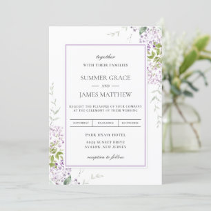 Invitación Elegante Boda suave Lilac Morado Floral Verdor 