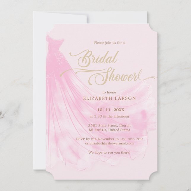 Invitación Elegante Boda suave rosa vestido suave ducha de no (Anverso)