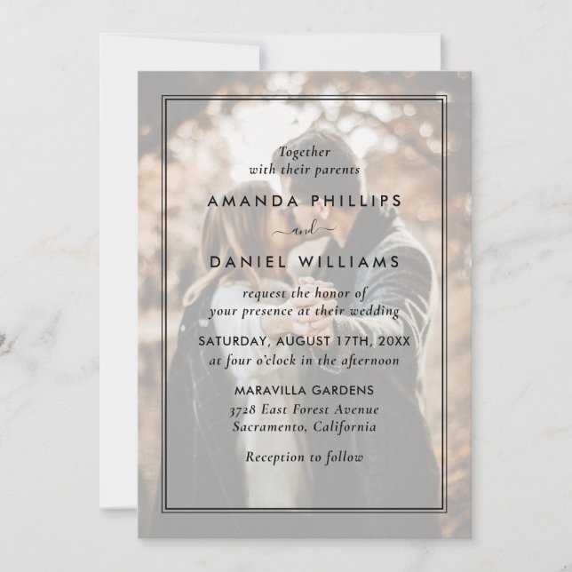 Invitación Elegante Boda superpuesto de fotografías en blanco (Anverso)