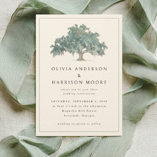 Invitación Elegante Boda Sureña con Roble Verde
