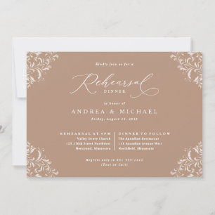 Invitación Elegante Boda Taupe Beige Cena de Ensayos