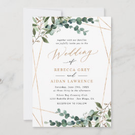 Invitación Elegante Boda Todo en Uno Código QR Verde Dorado