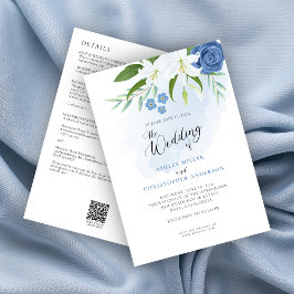Invitación Elegante Boda todo en uno color azul floral