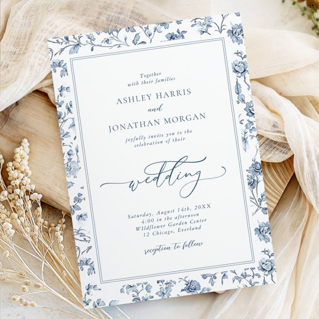 Invitación Elegante boda todo en uno con Chinoiserie azul (Subido por el creador)