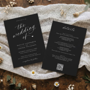 Invitación Elegante Boda Todo en Uno con Letra Negra y Blanca