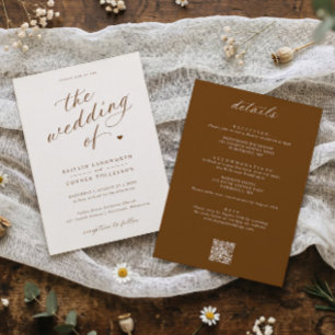Invitación Elegante Boda Todo en Uno con Letra Script Marrón