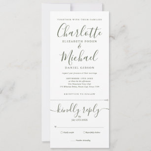 Invitación Elegante Boda Todo En Uno De Tinta Verde Oliva