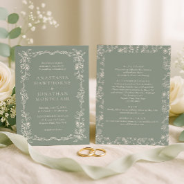 Invitación Elegante Boda Todo en Uno Verde Salvia