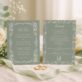 Invitación Elegante Boda Todo en Uno Verde Salvia