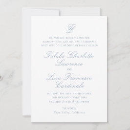 Invitación Elegante Boda tradicional azul turbio
