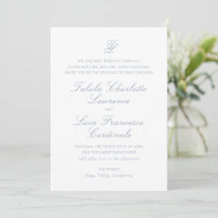 Invitación Elegante Boda tradicional azul turbio