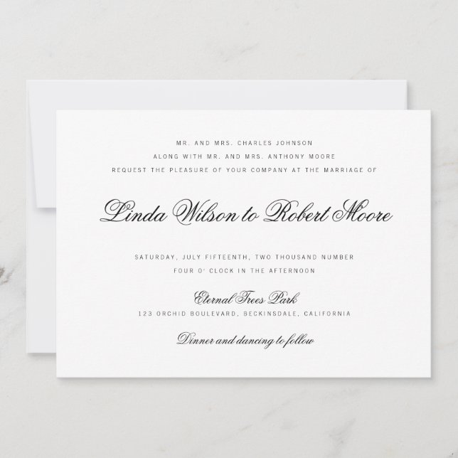 Invitación Elegante Boda tradicional con escritura clásica (Anverso)