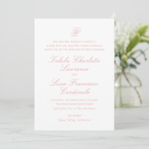 Invitación Elegante Boda tradicional rosa coral