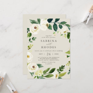 Invitación Elegante Boda trasero de champán floral blanco