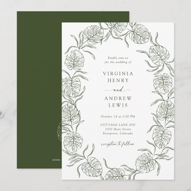 Invitación Elegante Boda tropical (Anverso / Reverso)