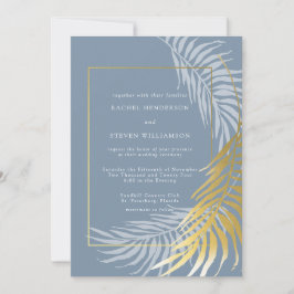 Invitación Elegante Boda tropical azul y blanco