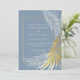 Invitación Elegante Boda tropical azul y blanco