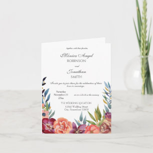 Invitación Elegante Boda Tropical Blanco Borgoña Doblado