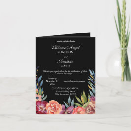 Invitación Elegante Boda tropical borgoña negra doblado