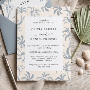 Invitación Elegante Boda Tropical Costera de Playa en Azul Po