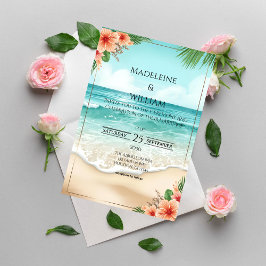 Invitación Elegante Boda Tropical Costera Hawaiana de Playa